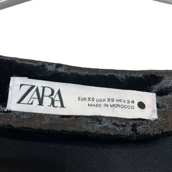 ZARA Velvet Ruched Mini Dress Women’s XS Black V Neck Cocktail Party Night Chic - Picture 10 of 13